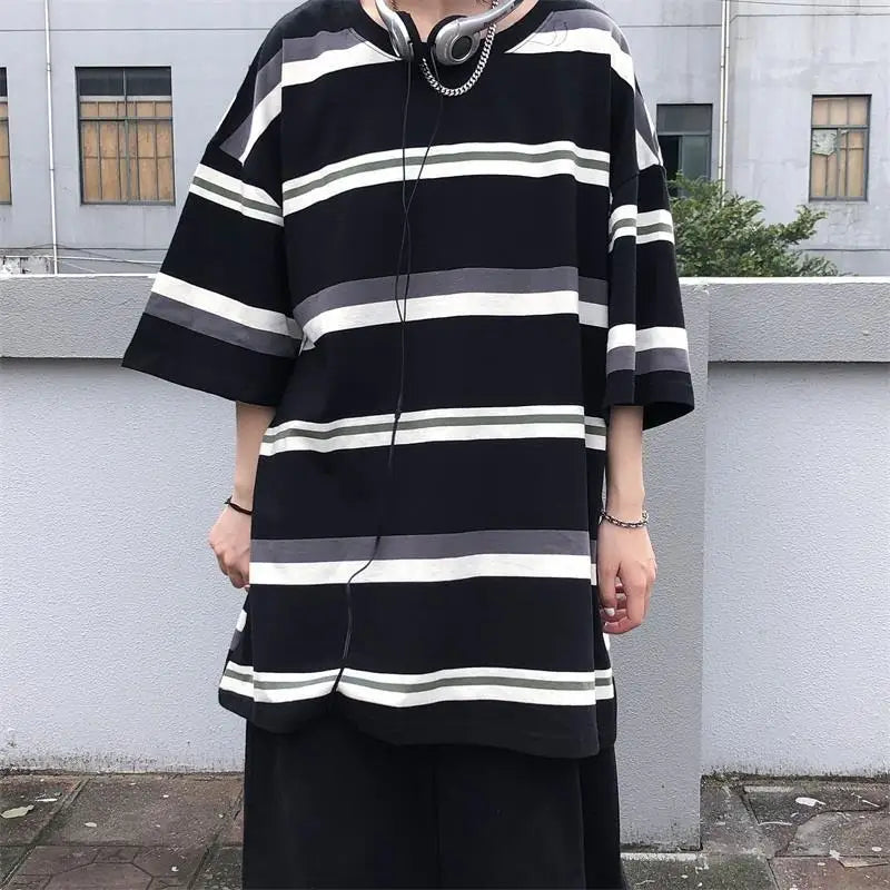 Men's Vintage Striped T-Shirt Mens Casual Summer Tee