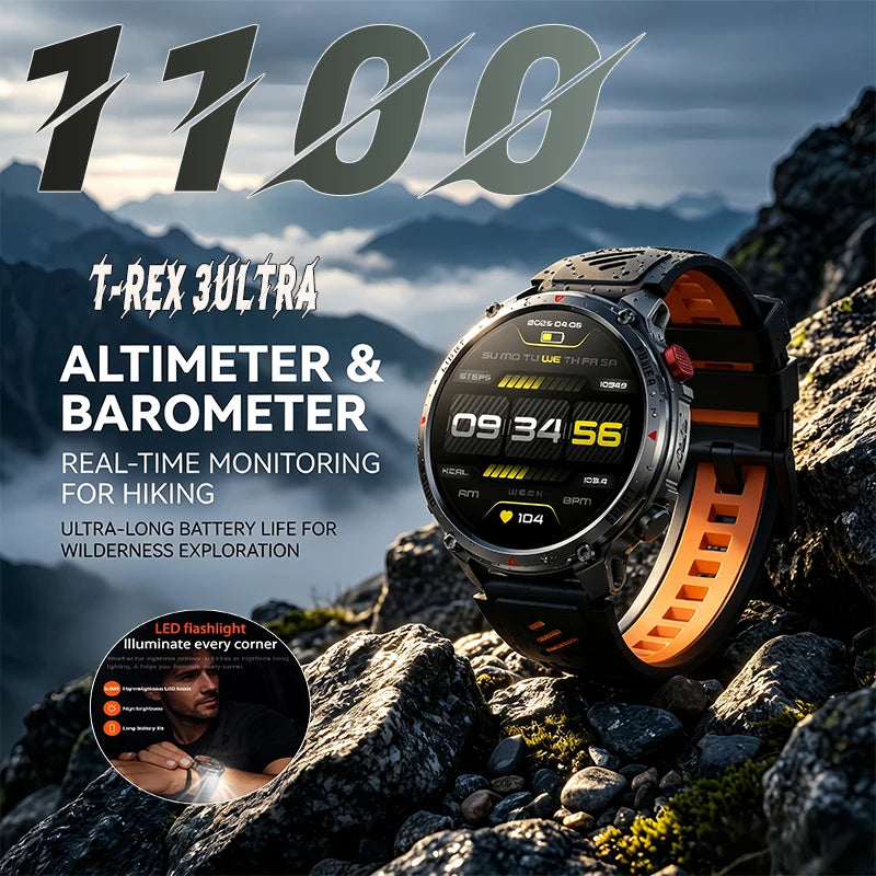 T-Rex Pro Military Smartwatch 5ATM AMOLED Dual-Band Casual