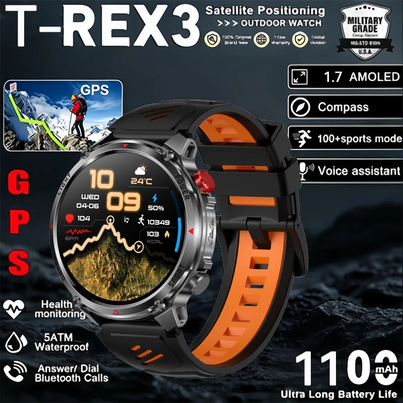T-Rex Pro Military Smartwatch 5ATM AMOLED Dual-Band Casual