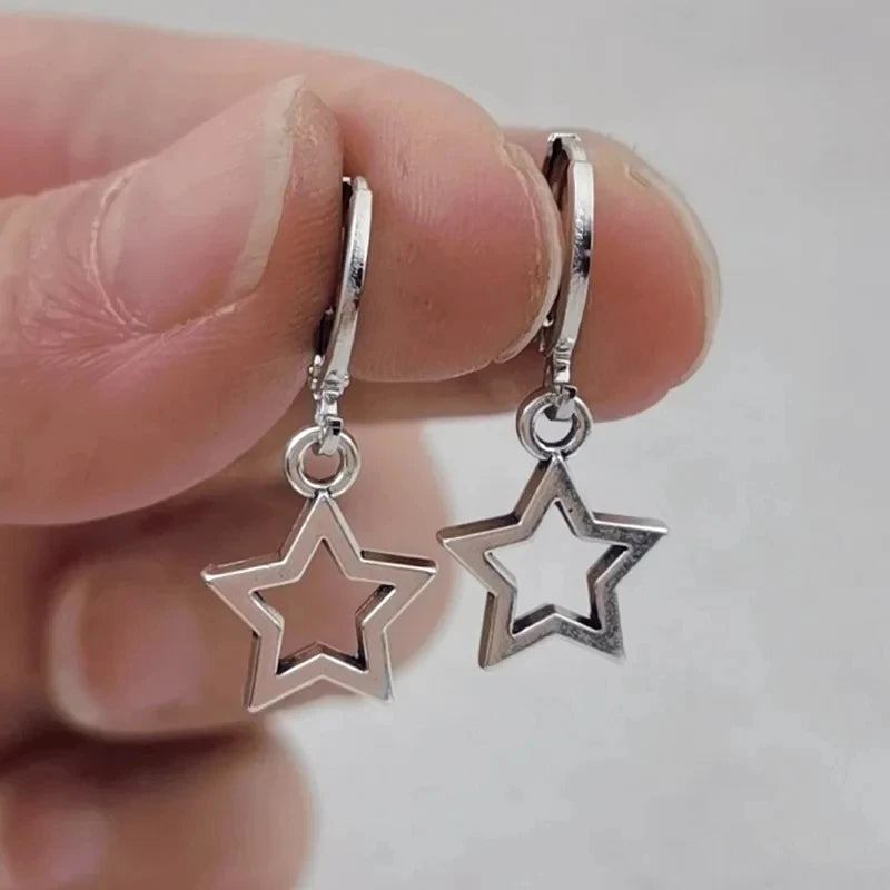 Silver Star & Opal Heart Hoop Earrings Women