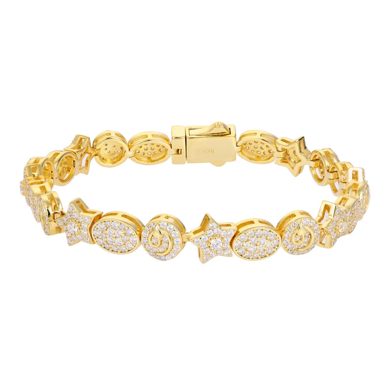 Iced Out Moissanite Star Moon Bracelets – 925 Silver
