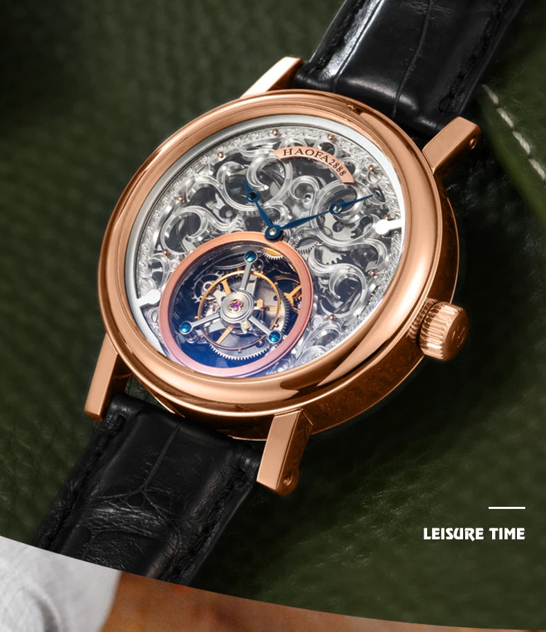 18K Gold Tourbillon Watch | Hollow Carving Sapphire