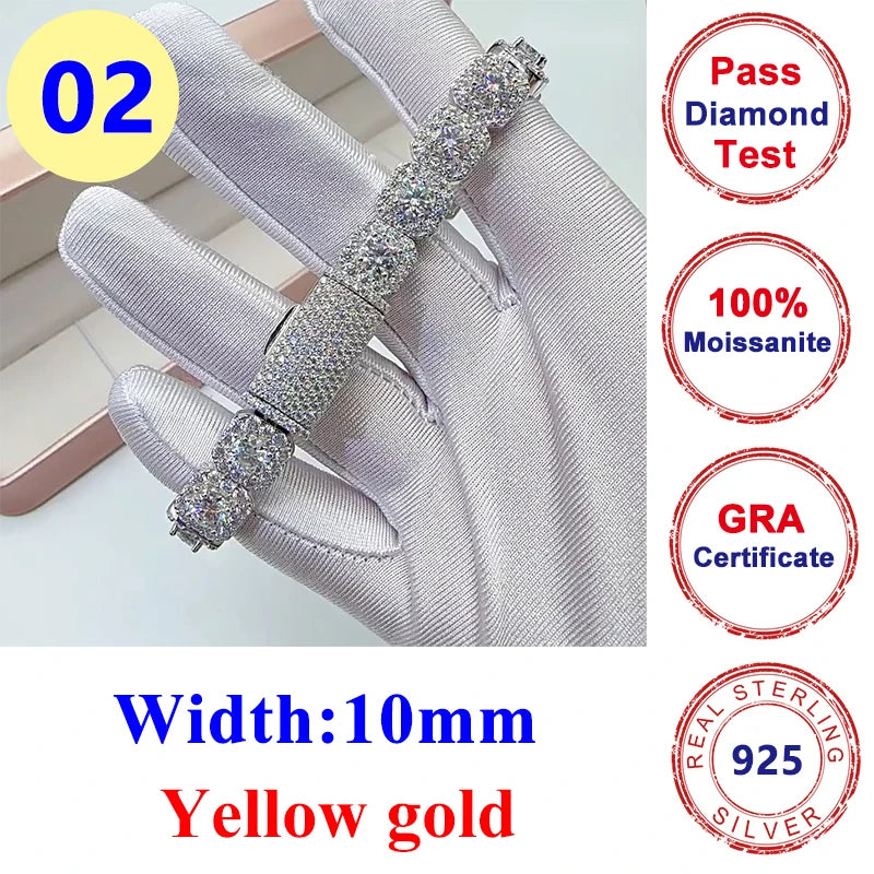 10mm Full Moissanite Diamond Cuban Chain Bracelet Hip Hop Jewelry S925 Silver Bracelets Pass Tester with Gra for Men Women - Teglex