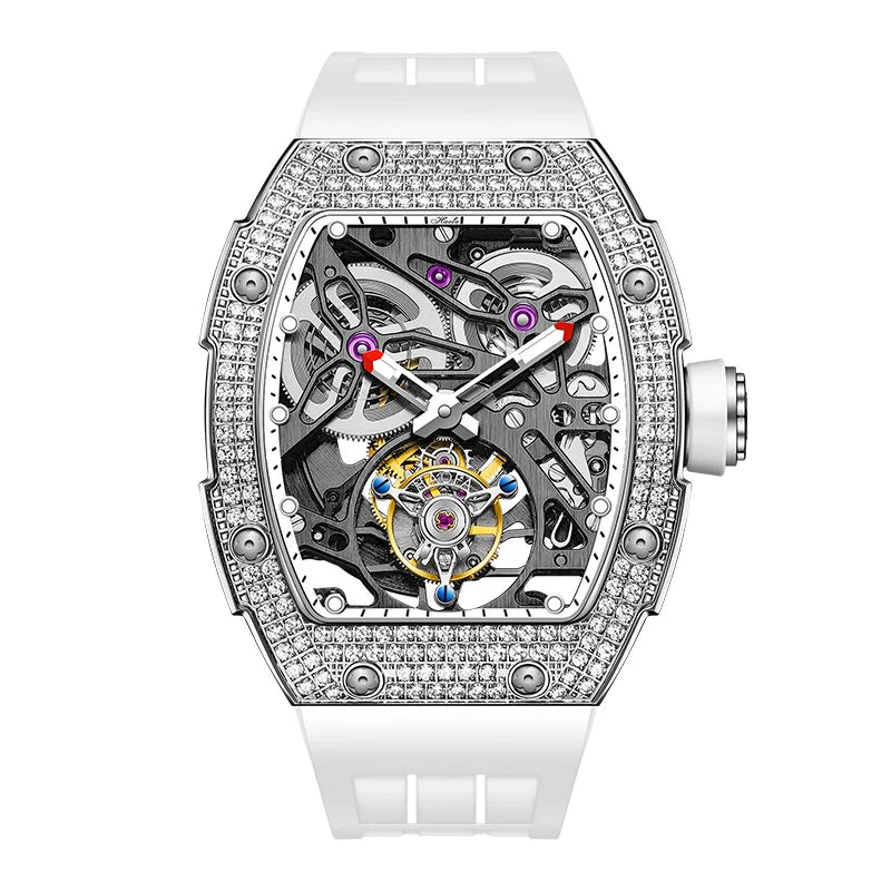 Haofa 1901 Skeleton Automatic Tourbillon Movement Watch For Men Luxury Diamond Case Mechanical Tourbillon Sapphire Mens Watch
