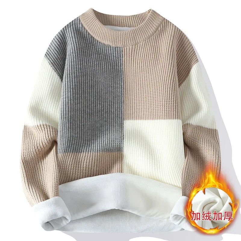 Men's Fleece Striped Knit Pullover Sweater – Up to 4XL