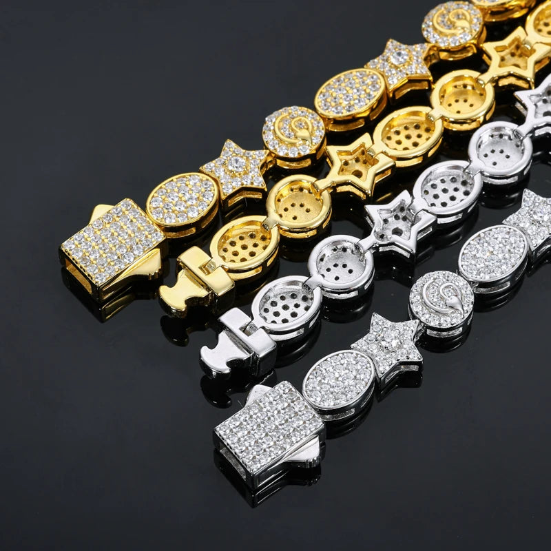 Gold and silver chain with diamond-encrusted links on a black background