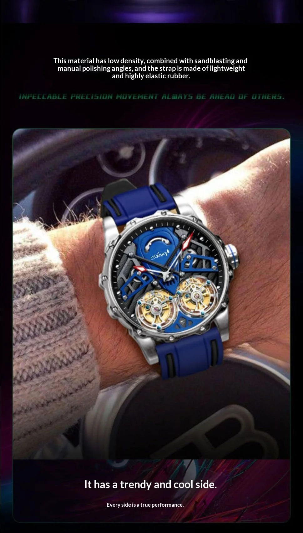 Double Flywheel Tourbillon Mechanical Watch Hollow Skeleton Glow Wristwatch