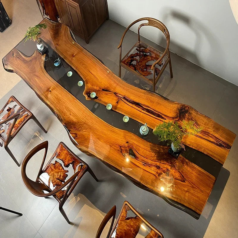 Teglex Epoxy Crystal Coffee Table | Live-Edge Solid Walnut & Rosewood