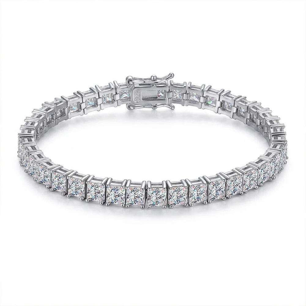 GRA Princess Cut Moissanite Bracelet 925 Silver 18K Gold