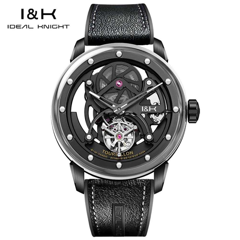 IDEAL KNIGHT Real Tourbillon Watches for Men High-end Luxury Transparent Hollowed Fully Automatic Mechanical Wristwatch 6809