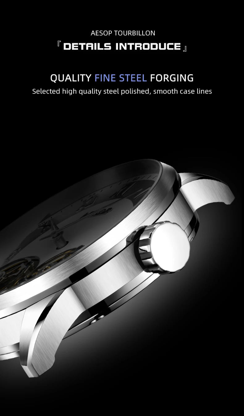 Double Tourbillon Manual Mechanical Watch 40H Power Reserve Sapphire Crystal Watch