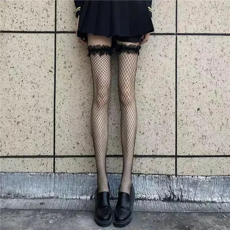 Gothic Lace Thigh High Stockings – Silk Hosiery