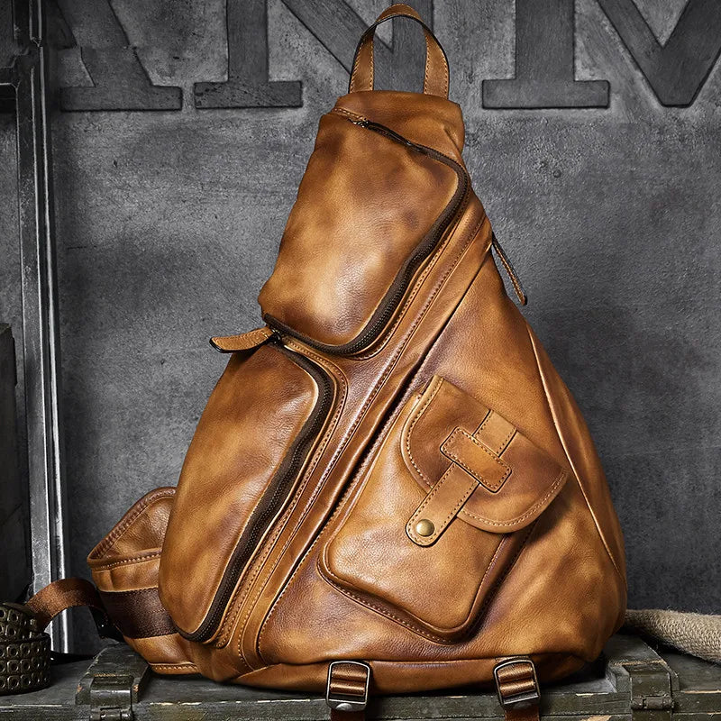 Genuine Leather Premium Chest Bag Shoulder Slung Bag B6 Large Capacity Soft Feel
