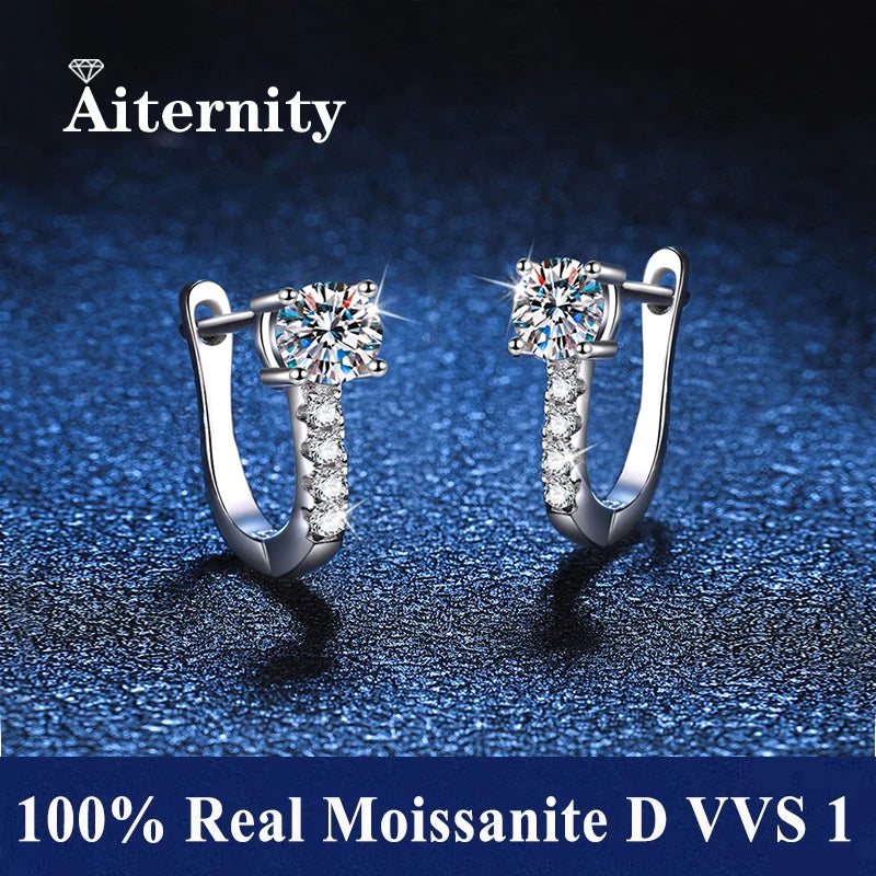 Moissanite Huggie Hoop Earrings – Sterling Silver