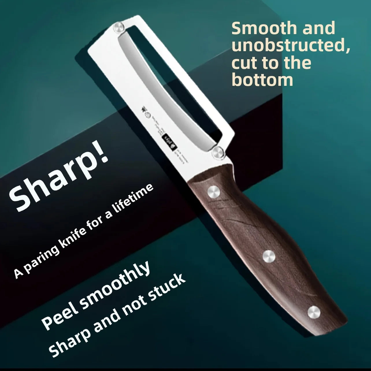 Paring knife with wooden handle on a dark green background