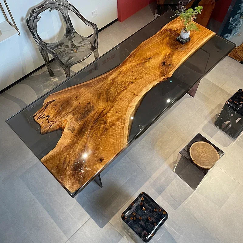 Teglex Epoxy Crystal Coffee Table | Live-Edge Solid Walnut & Rosewood