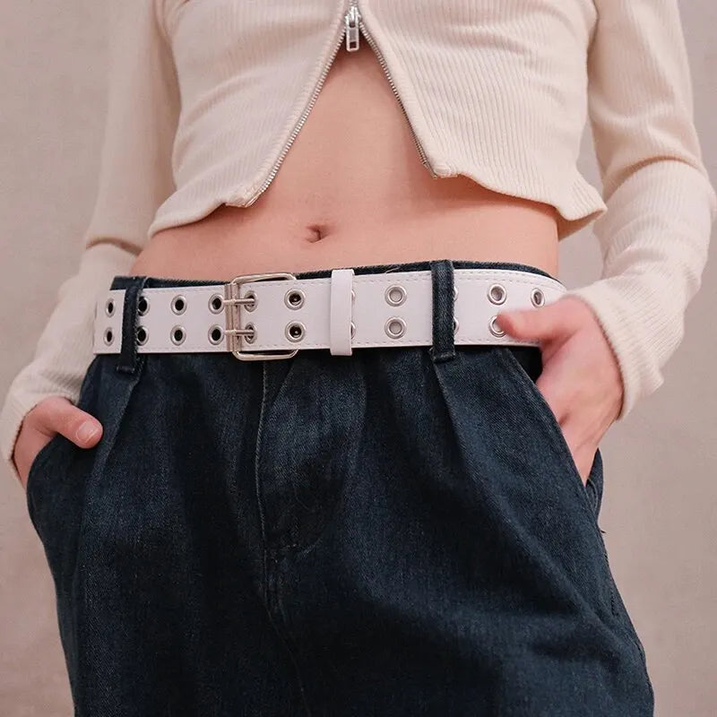 Punk Belt Unisex Double Hole Punch Free Hip Hop Casual