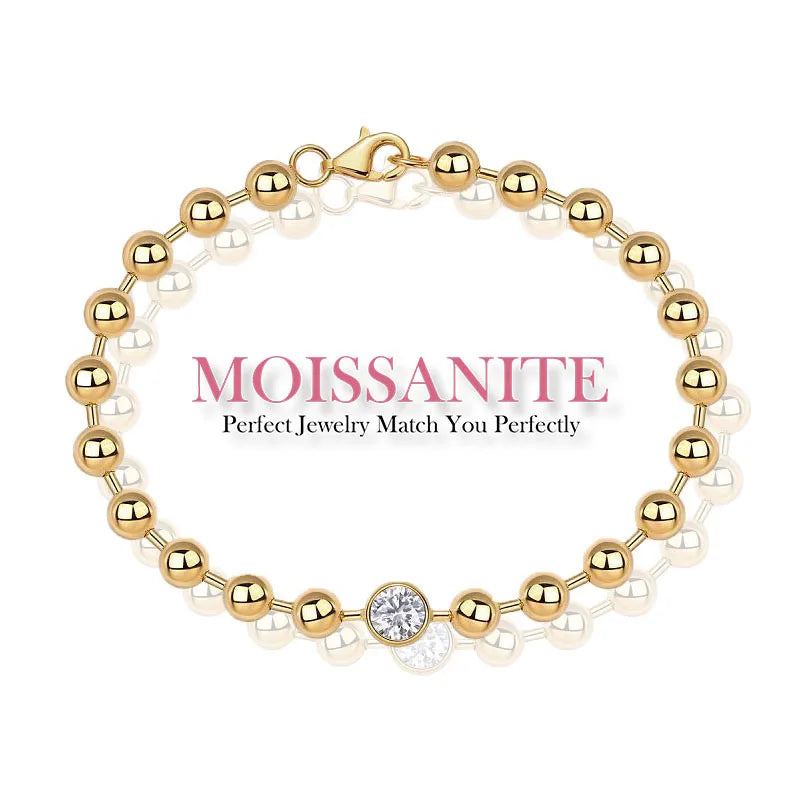 Moissanite Beaded Bracelet 18K Gold Plated S925