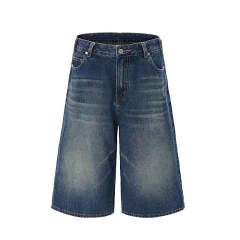 Men's Lightning Crack Denim Shorts – Baggy Wide Leg