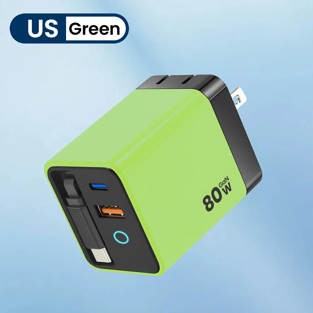 80W Super Fast USB-C Charger Telescopic Cable LED