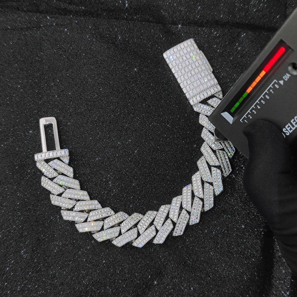 VVS Moissanite 20mm 2 Rows Cuban Chain Rectangle Diamonds 100% 925 Silver Cuban Necklace with GRA Certificate Jewelry