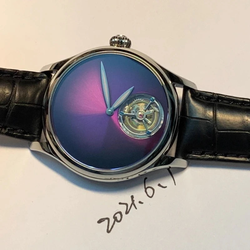 Axial Tourbillon Watch Alligator Leather Watch Sapphire Glass Men 42mm