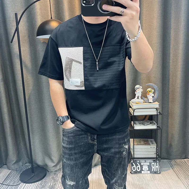 Men's Patchwork T-Shirt  Summer Casual Half Sleeve