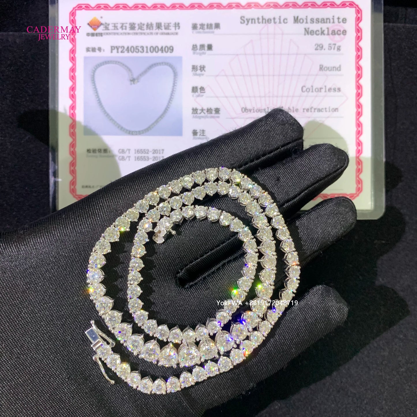 Cadermay Jewelry18k White Gold V-shaped 4mm-6.5mm D VVS1 Moissanite Tennis Necklace for Women Wedding Party Christmas Gift
