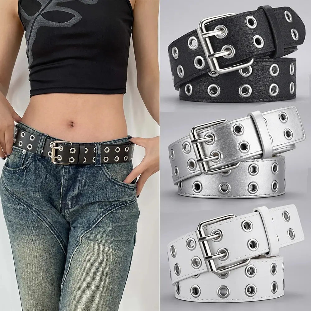Punk Belt Unisex Double Hole Punch Free Hip Hop Casual