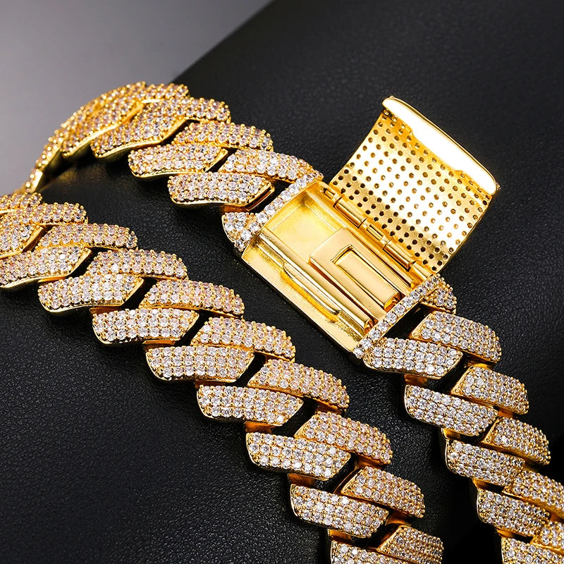925 Sterling Silver 20mm 3 Row Cubic Zircon Men Cuban Chain Iced Out High Quality Hip Hop Jewelry Gift Dropshipping - Teglex