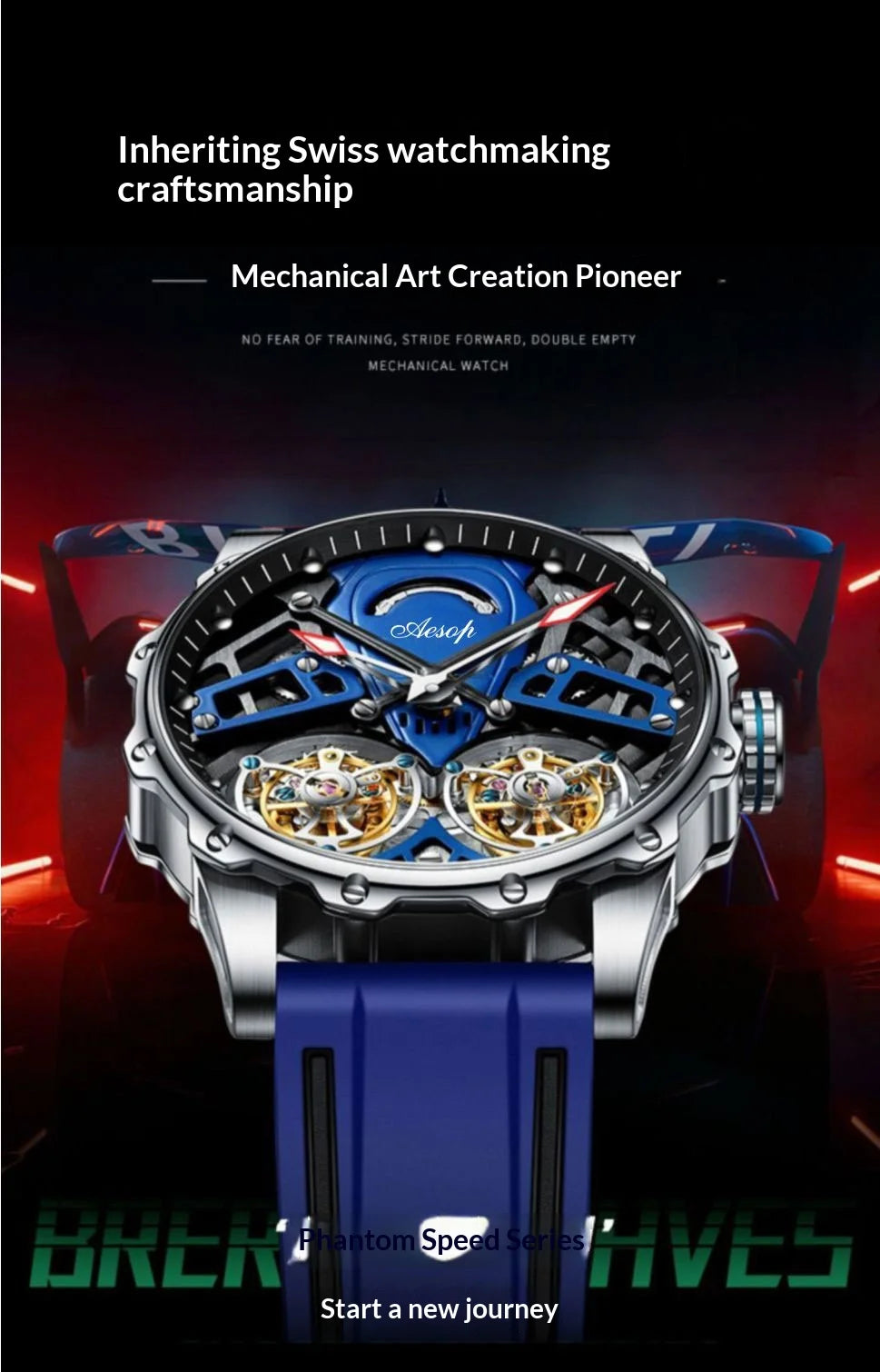 Double Flywheel Tourbillon Mechanical Watch Hollow Skeleton Glow Wristwatch