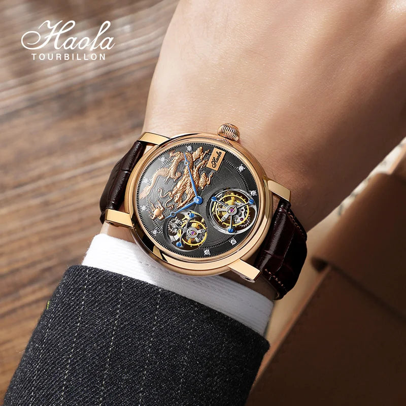 18K Double Tourbillon Watch Diamond Hour Markers