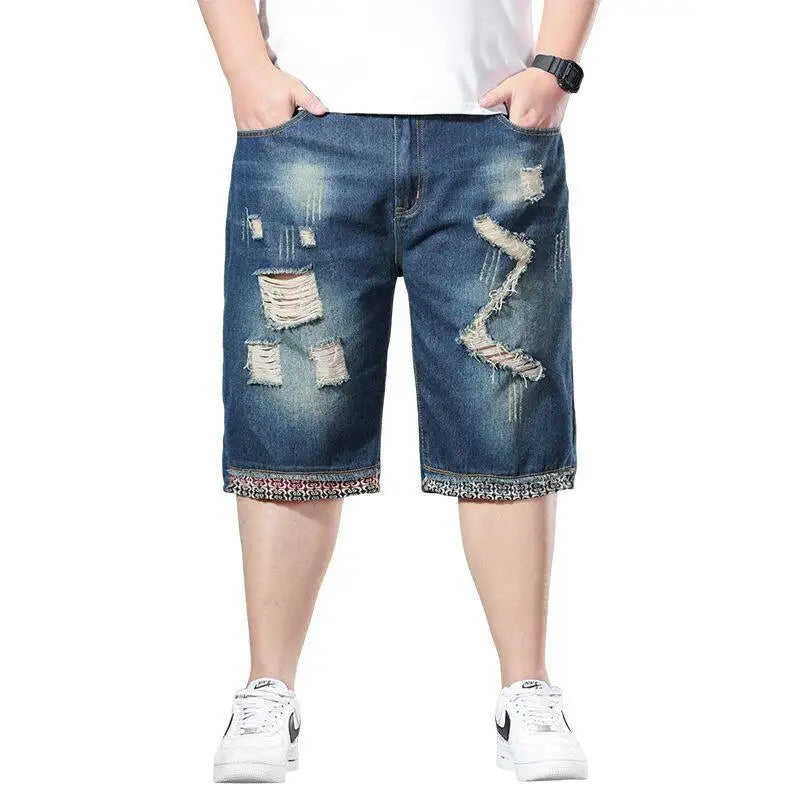 Ripped Blue Denim Shorts Casual Pockets Patch Shorts