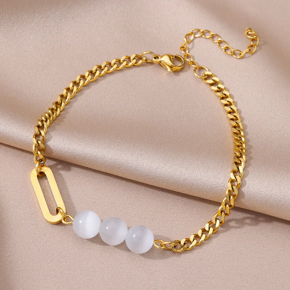 Gold Pearl Chain Anklet – Stainless Steel Beach Bodychain