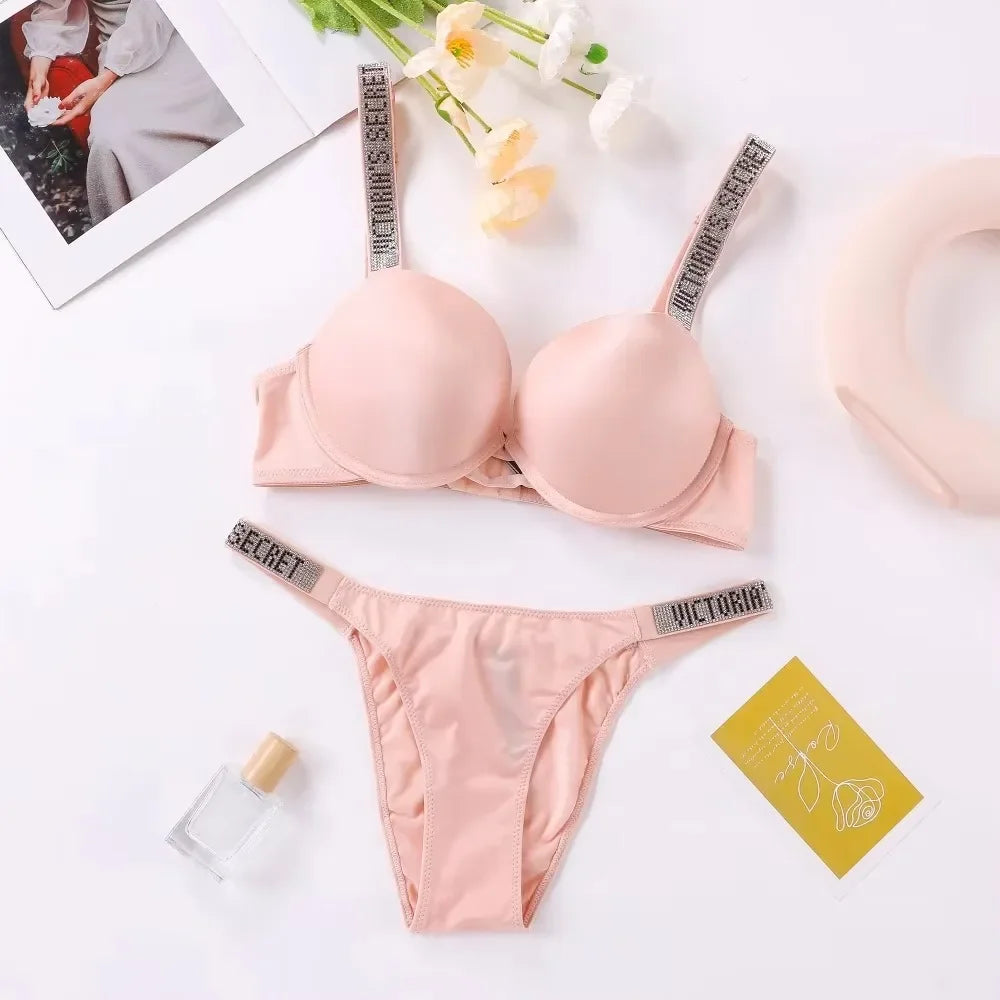Women's Padded Push Up V-Neck Lingerie Set | Sporty Bra