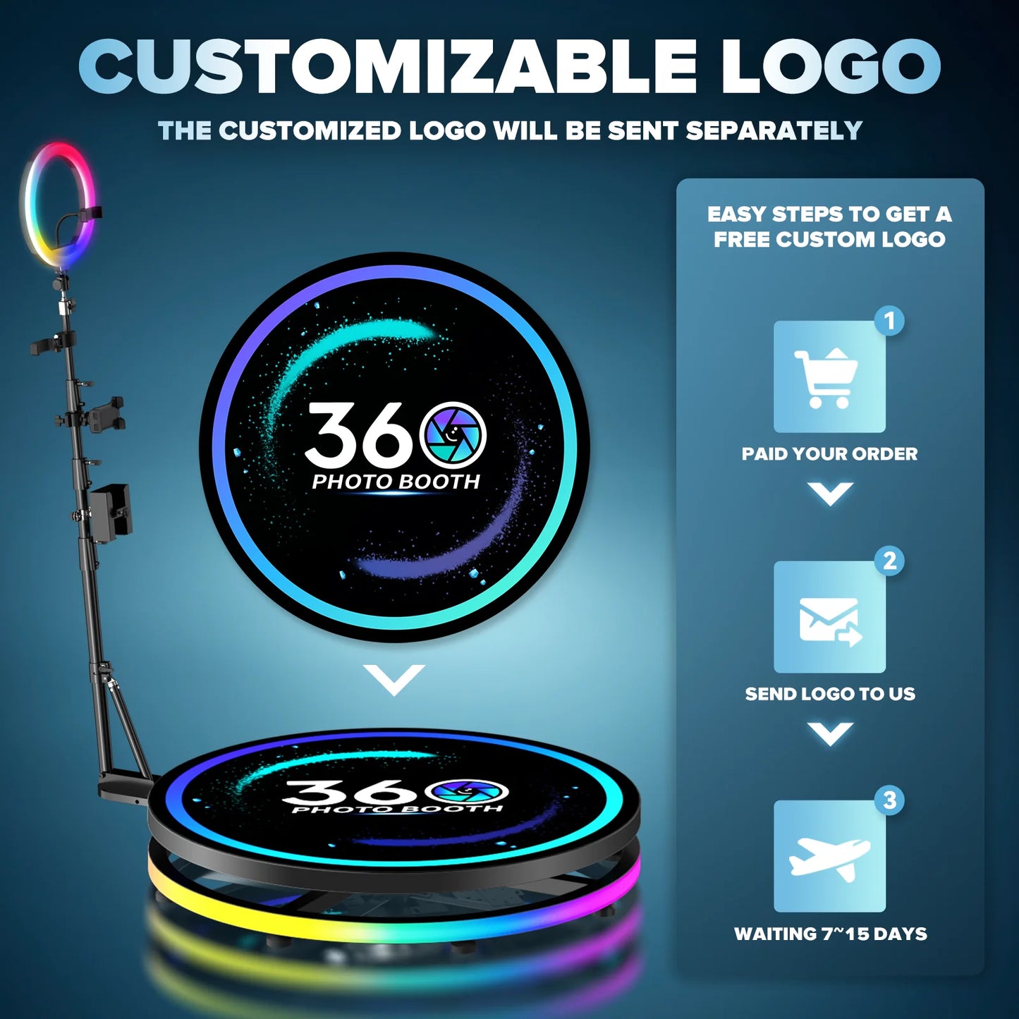 360 Photo Booth Machine RGB Light App Control Party Events