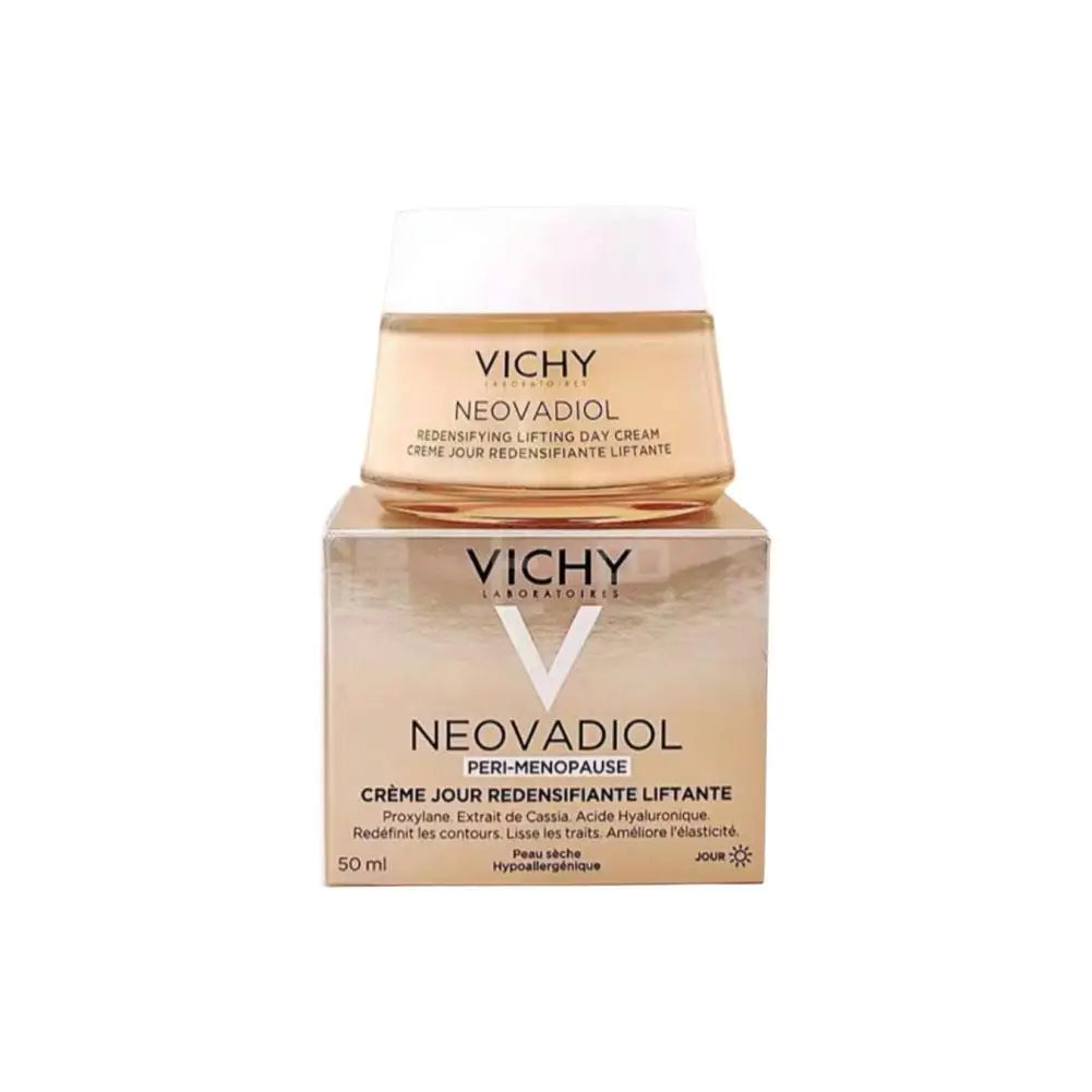 Vichy Neovadiol cream jar and box on a white background