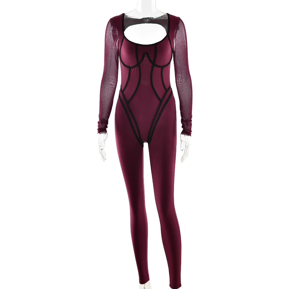 Chic Backless Hollow-Out Yoga Jumpsuit Long Sleeve Gym Suit