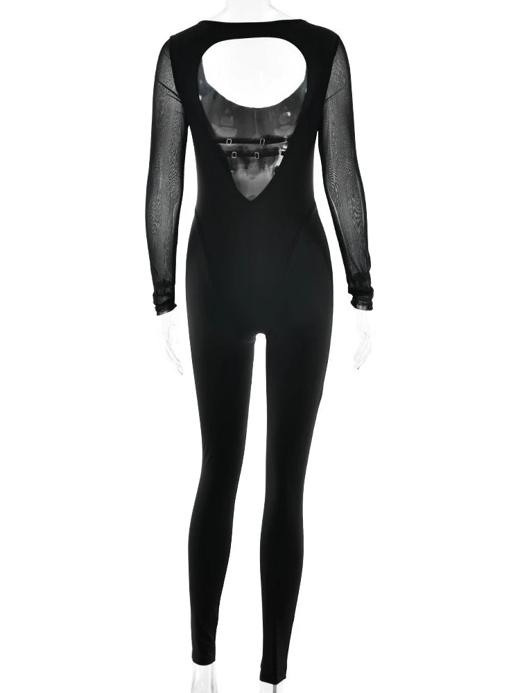 Chic Backless Hollow-Out Yoga Jumpsuit Long Sleeve Gym Suit