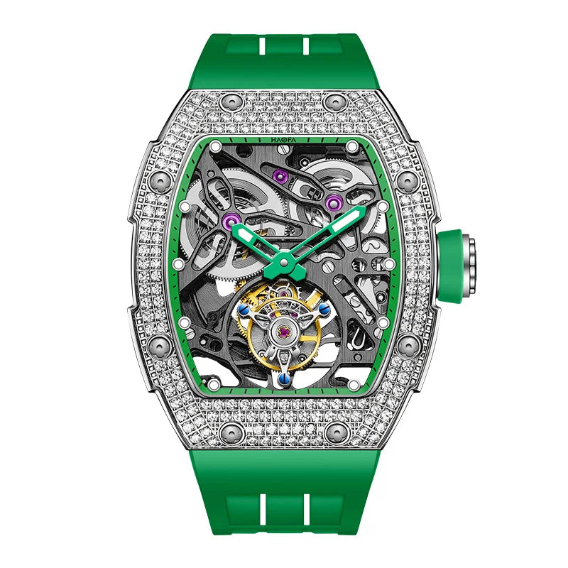 Haofa 1901 Skeleton Automatic Tourbillon Movement Watch For Men Luxury Diamond Case Mechanical Tourbillon Sapphire Mens Watch