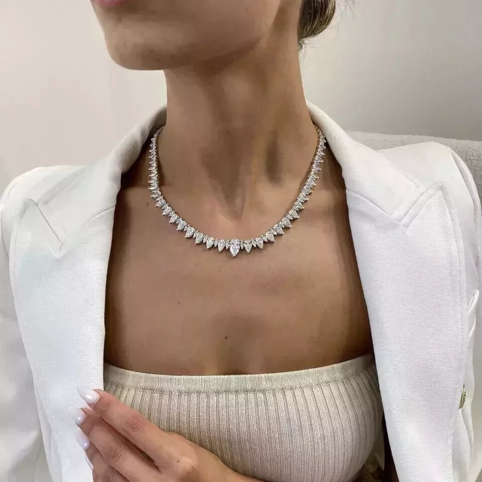 33CTW Pear & Marquise Lab Diamond Tennis Necklace 14K