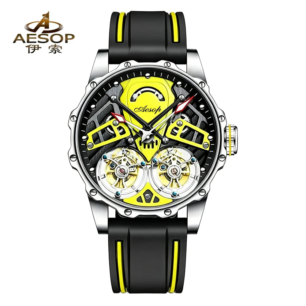 Double Flywheel Tourbillon Mechanical Watch Hollow Skeleton Glow Wristwatch