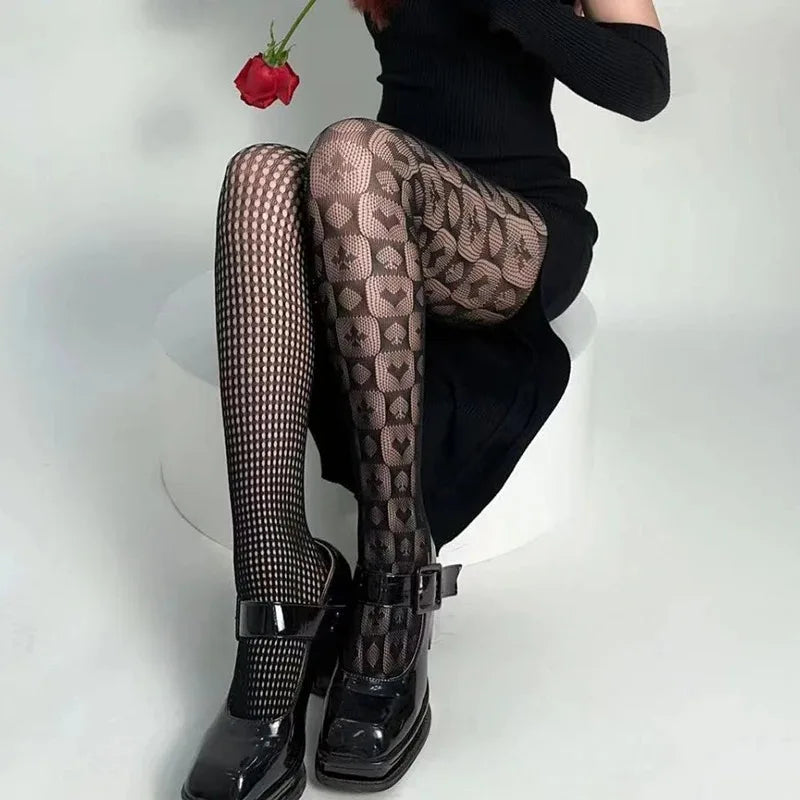 Stripe Asymmetric Gothic Fishnet Pantyhose Lace Tights