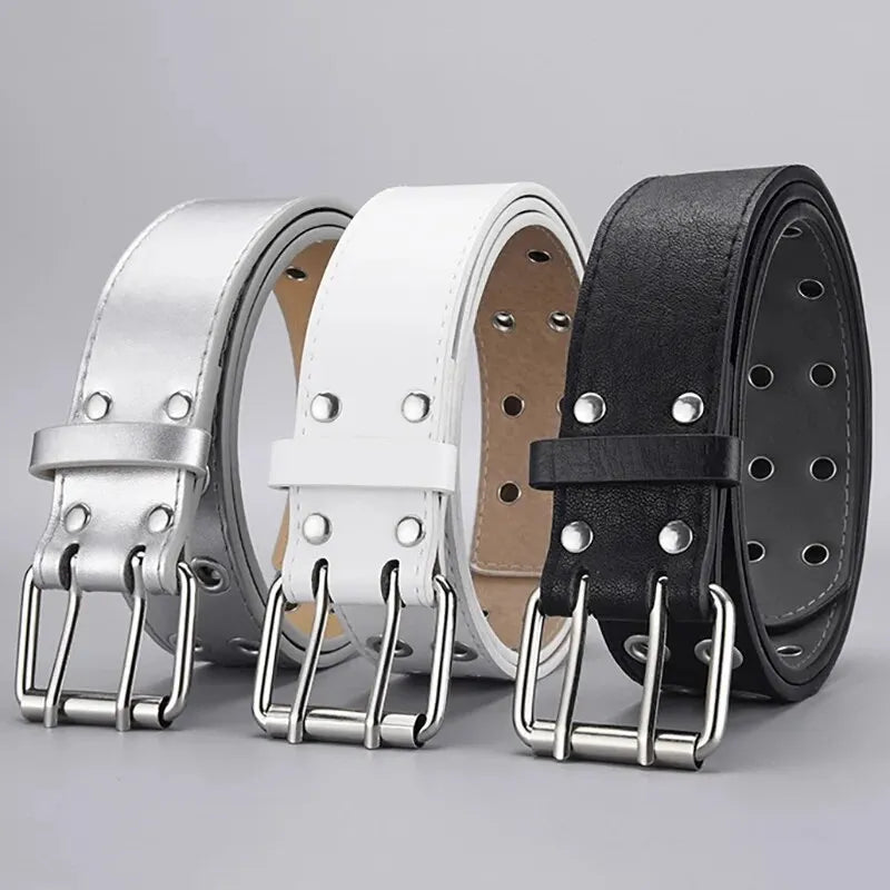 Punk Belt Unisex Double Hole Punch Free Hip Hop Casual
