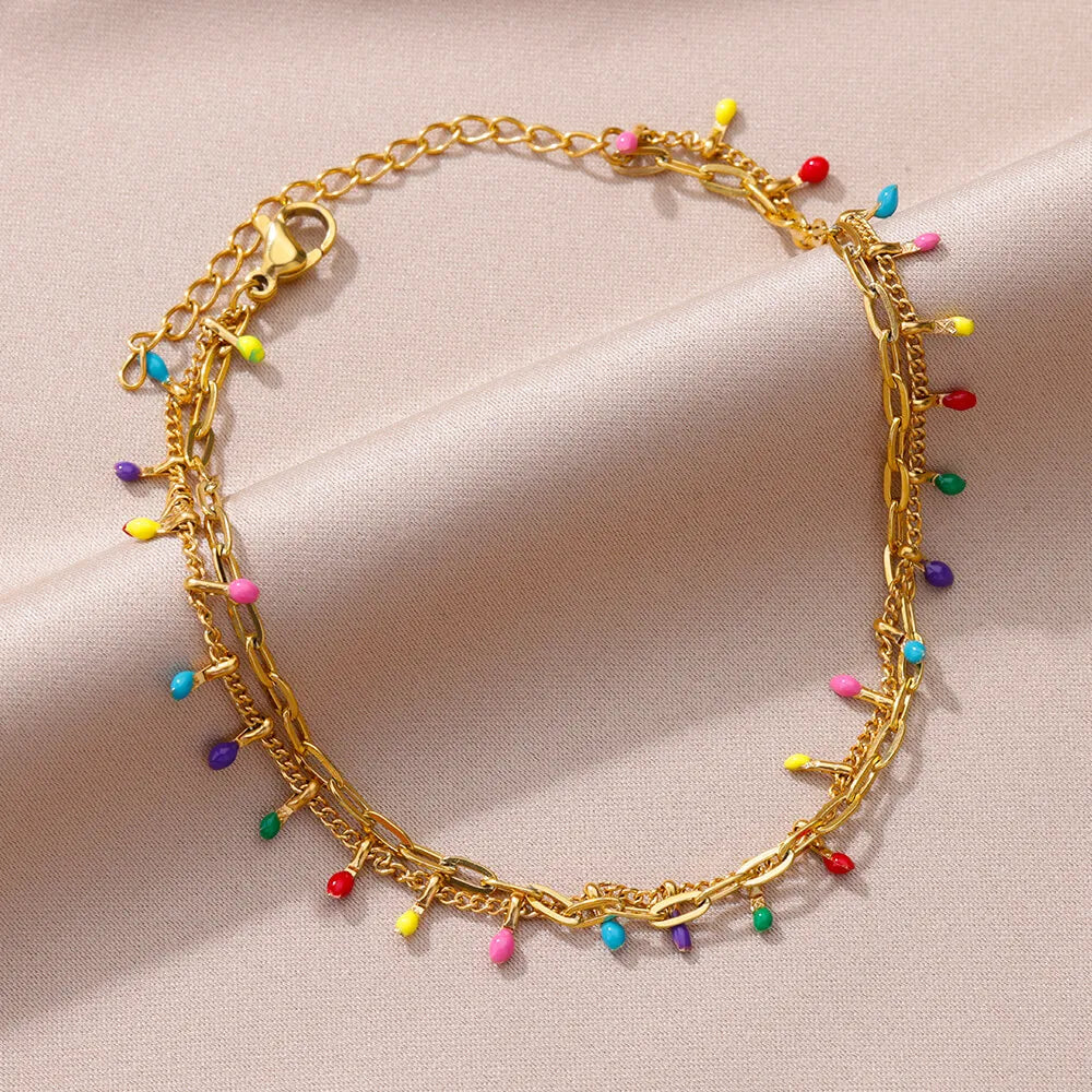 Gold Pearl Chain Anklet – Stainless Steel Beach Bodychain