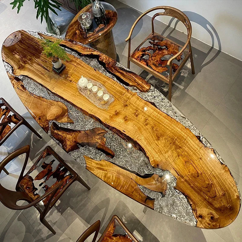 Teglex Epoxy Crystal Coffee Table | Live-Edge Solid Walnut & Rosewood
