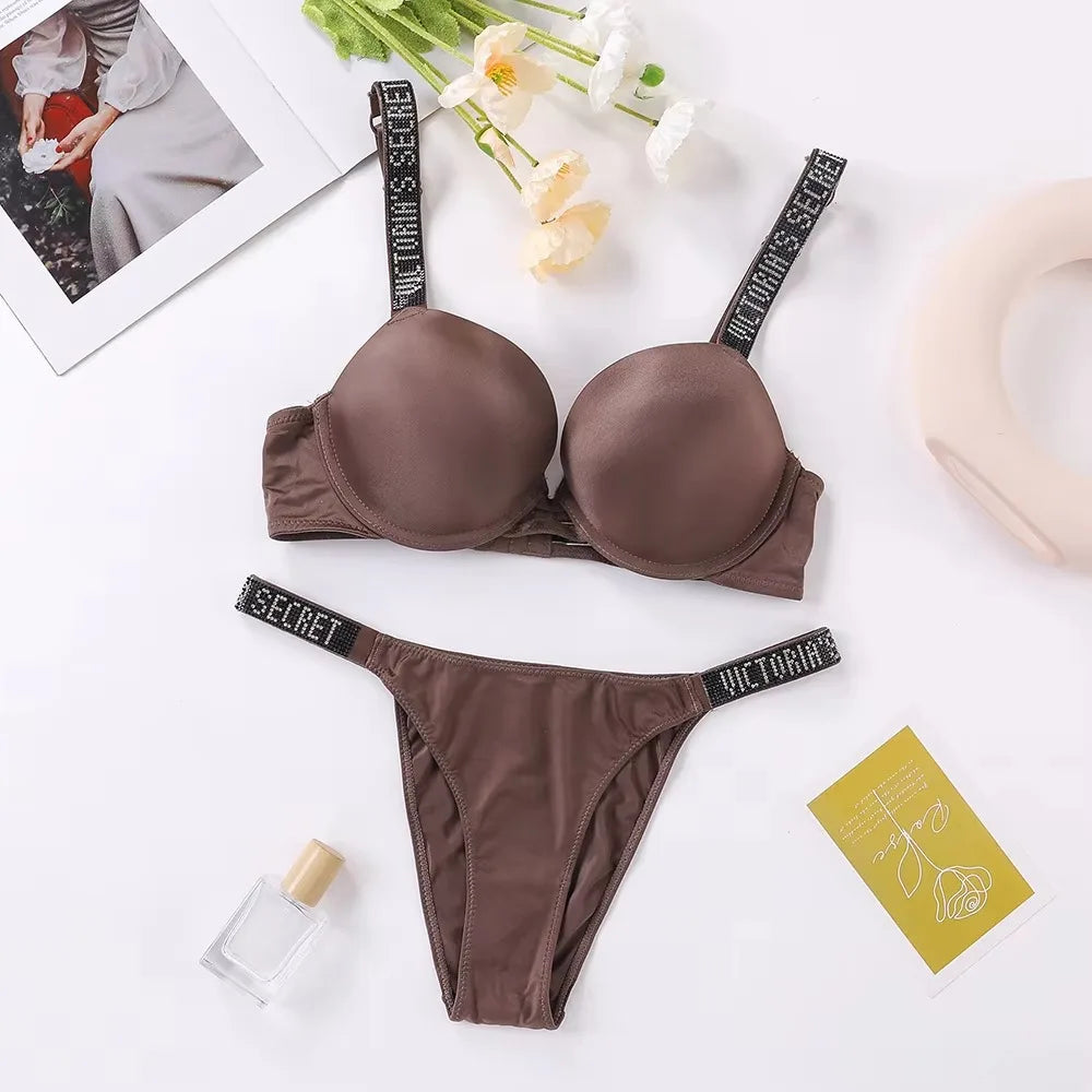 Women's Padded Push Up V-Neck Lingerie Set | Sporty Bra