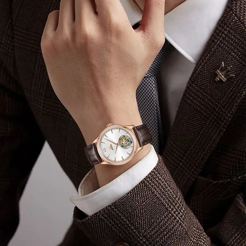 18K Gold Tourbillon 41mm Manual-Winding Mechanical Wristwatch Waterproof Sapphire Watches