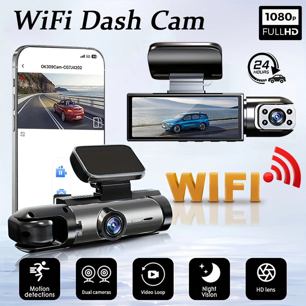 1080P WiFi Dual Dash Cam Front & Interior IR Control Safer Drive
