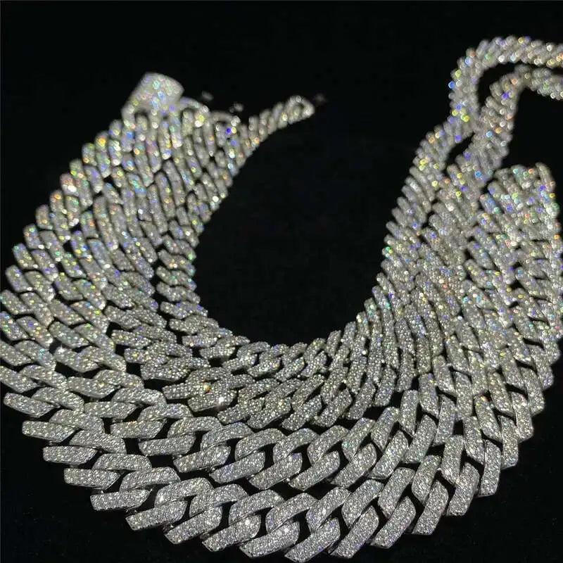 VVS Moissanite Cuban Link Chain 925 Silver 10-14mm